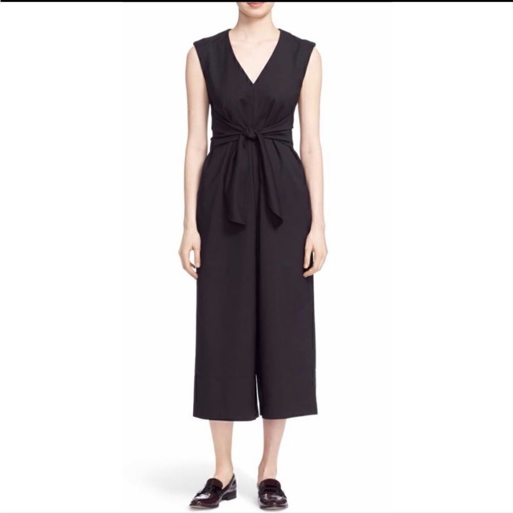 Tibi Black Bow V-Neck Waist Tie Cropped Jumpsuit Sz 4